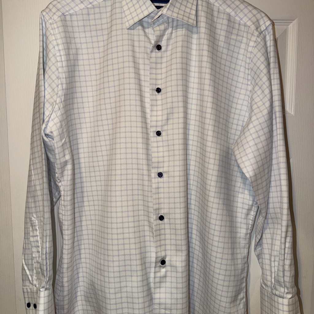 David Donahue Mens White And Blue Checkered Dress Shirt
